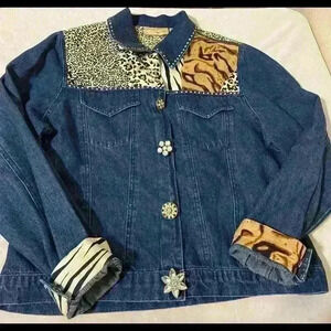 Carrie Allen Zebra Leopard Tiger embellished jean jacket